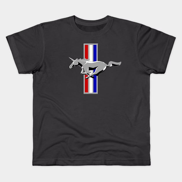 Mustang / Unicorn Emblem Parody Kids T-Shirt by FoMoBro's